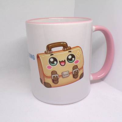 Einschulung 2025 Tasse rosa Henkel Kawaii Style Kids – Geschenk zum Schulanfang
