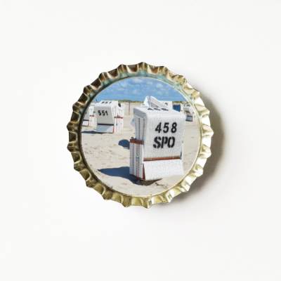 Kronkorken-Magnet mit Sankt Peter Ording Strandkorb Motiv - handgemacht & upcycling