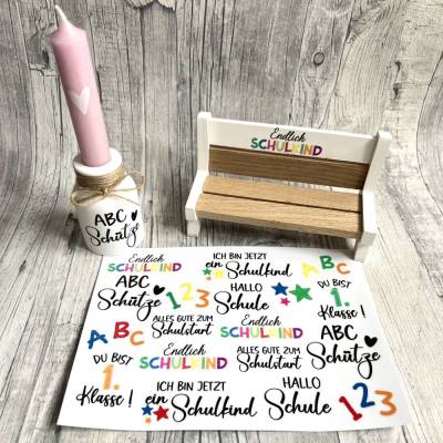 Rub-On Einschulung A5 bunt – Randlose Rubon für nahezu alle glatten Oberlfächen.