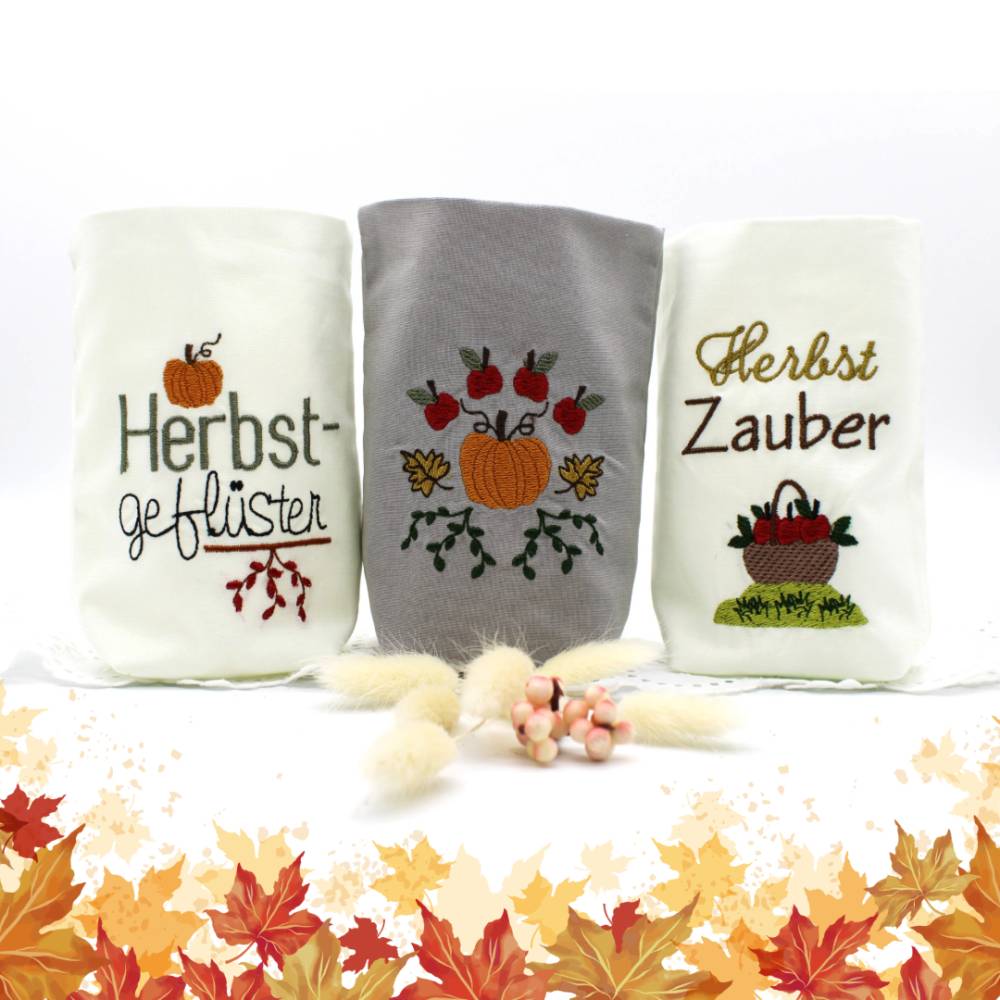 ITH Lichterbeutel 13x18cm Herbst 8 Motive Kürbis Laub Blätter Kastanie Bild 1