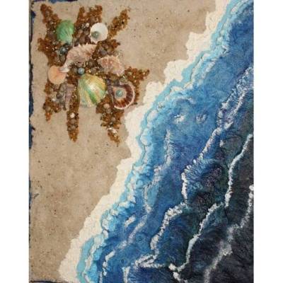 WELLENGANG Collage Acrylbild – Maritimes Mixed Media Unikat mit Muscheln, 3D-Effekt, 40x50 cm, handgefertigt