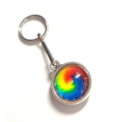 Motorik Helfer Kugel Reißverschluss-Zieher Schlüßelanhänger Metall Glas Cabochon Regenbogen 7
