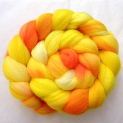 Merino superwash Kammzug handgefärbt gelb orange weiß 100g, Spinnwolle 19 Mikron, Wolle, Spinnfaser, Kammzüge