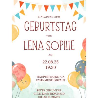 Personalisierbare Geburtstagseinladung Ballon-Design – Einladung für Kindergeburtstag zum Ausdrucken