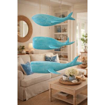 Deko Holzwall, Wallfisch aus Holz 42-51cm groß 