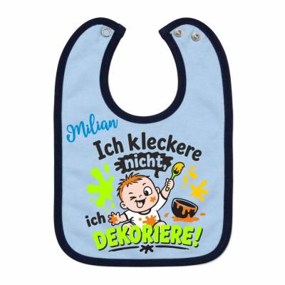 Baby Lätzchen mit farbigen Saum ICH KLECKERE NICHT personalisiert mit dem Namen