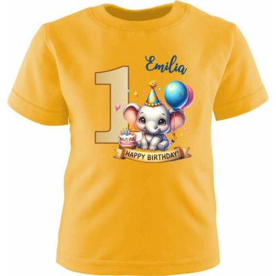 Kinder Geburtstagsshirt kurzarm HAPPY BIRTHDAY ELEFANT mit Namen und Geburtstagszahl frei wählbar