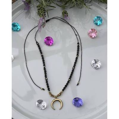 Makramee Halskette mit Edelstahl Sichelmond – Verstellbare Boho Schmuck Kette