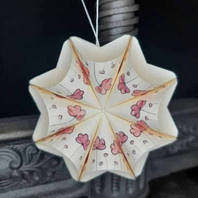 Bastelset Geschenkanhänger rosa Blumen – 128 Blatt Origami Motivpapier 5x5cm, creme mit rosa Blümchen