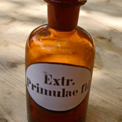Antikes Apothekenfläschchen – Extr. Primulae fld, guter Zustand, H 11 cm, D 5 cm