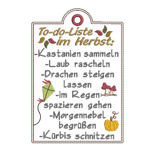 Stickdatei ITH Schild Herbst Todo Liste Laub Kürbis Bild 2
