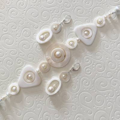 Schmuck Set: Armband & Ohrhänger mit Zuchtperlen & Perlmutt, Magnetverschluss, Geschenk, Handarbeit aus Bayern
