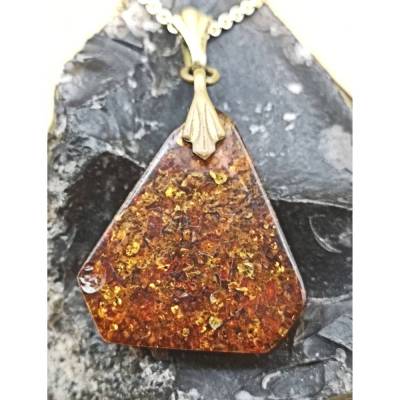 Baltischer Art Deco Bernsteinanhänger mit vergoldeter Silberkette – Vintage Schmuck Unikat (3)