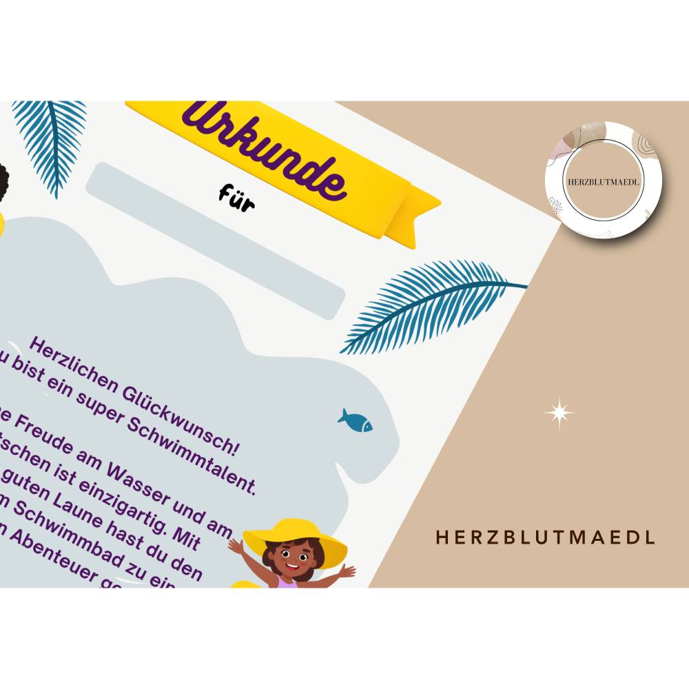Personalisierte Kinderurkunde Schwimmbad – Einzigartiges Geschenk & Andenken DIN A4 PDF Bild 4