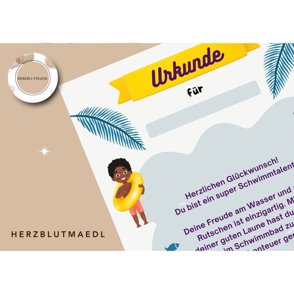 Personalisierte Kinderurkunde Schwimmbad – Einzigartiges Geschenk & Andenken DIN A4 PDF Bild 5