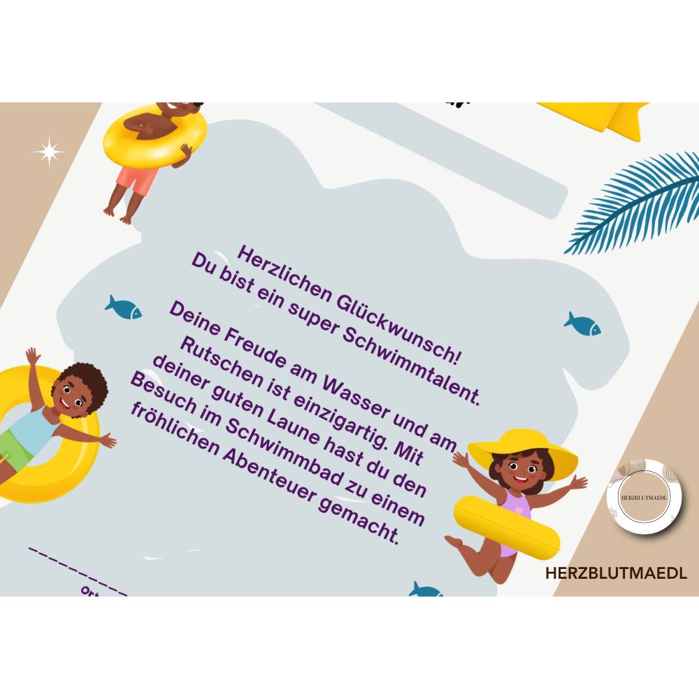 Personalisierte Kinderurkunde Schwimmbad – Einzigartiges Geschenk & Andenken DIN A4 PDF Bild 6