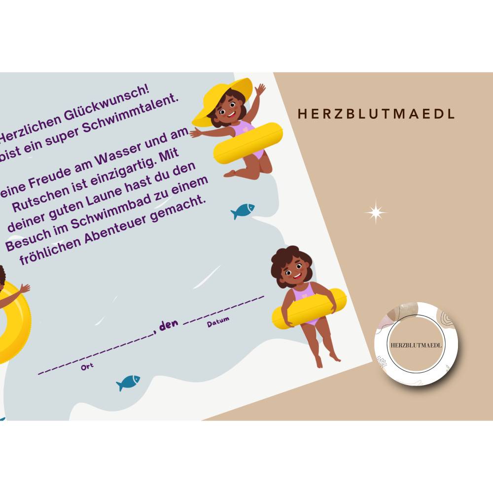 Personalisierte Kinderurkunde Schwimmbad – Einzigartiges Geschenk & Andenken DIN A4 PDF Bild 7