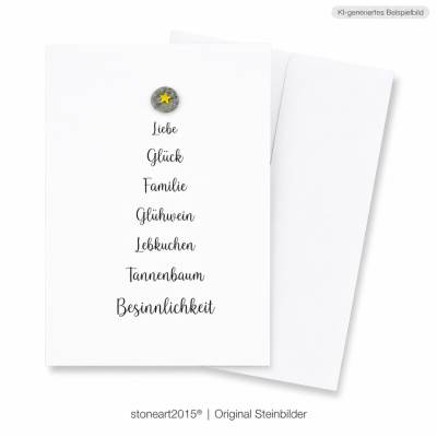 Handgemachte Weihnachtskarte mit Mini-Steinbild und Umschlag – Liebe, Glück & Besinnlichkeit