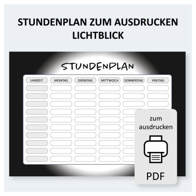 Stundenplan PDF-Vorlage Schwarz-Weiß DIN A4 zum Ausdrucken