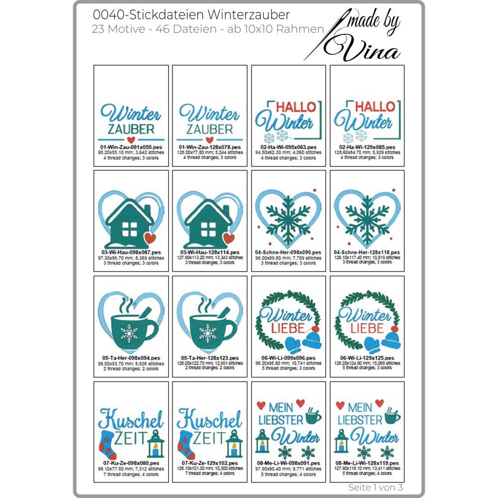 Stickdateien Set Winterzauber: 23 Motive (46 Dateien) ab 10x10 cm – Winter Deko & Geschenke Bild 3