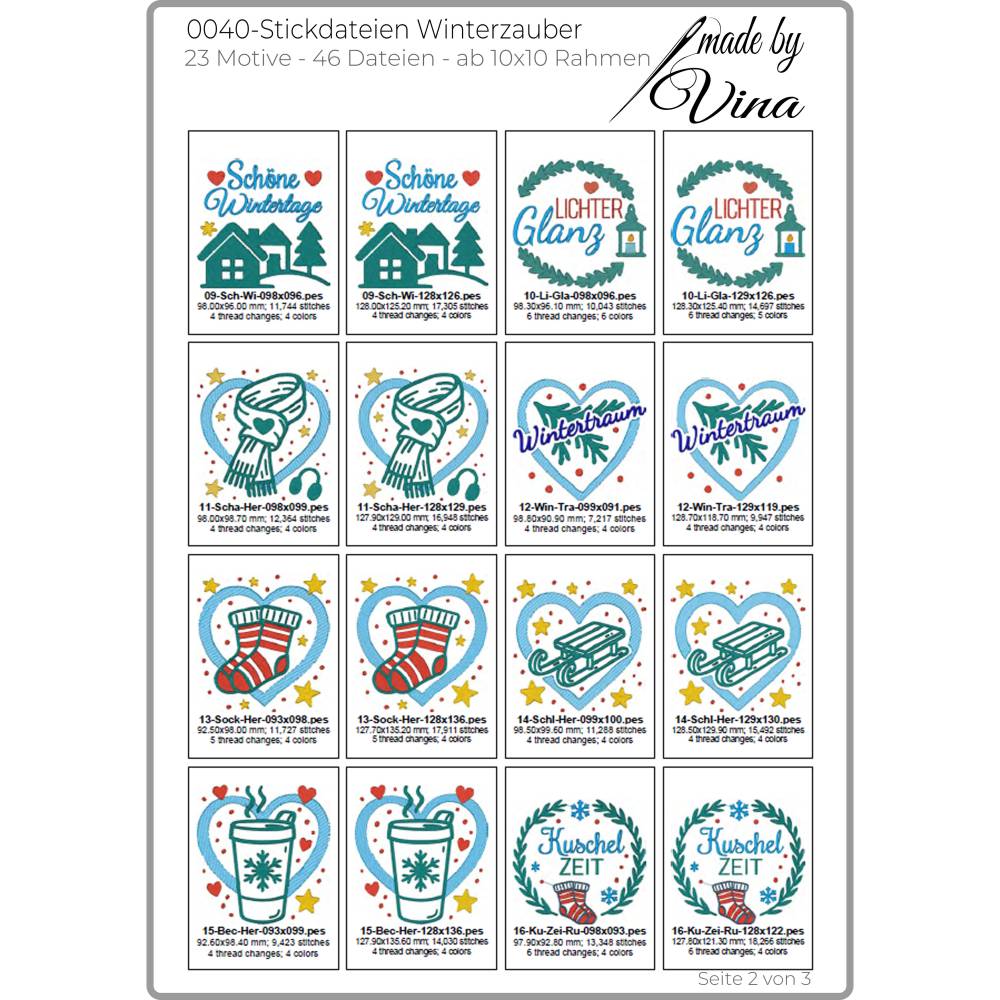 Stickdateien Set Winterzauber: 23 Motive (46 Dateien) ab 10x10 cm – Winter Deko & Geschenke Bild 4