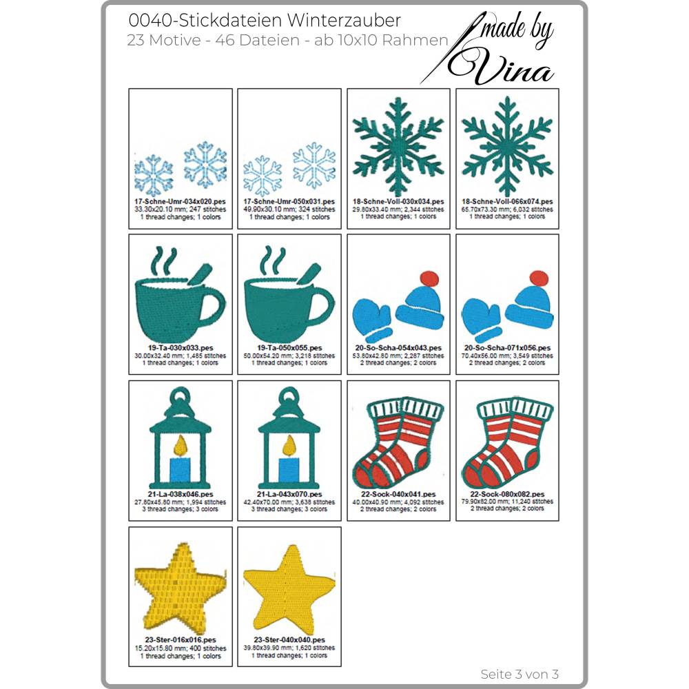 Stickdateien Set Winterzauber: 23 Motive (46 Dateien) ab 10x10 cm – Winter Deko & Geschenke Bild 5