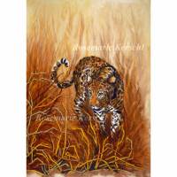 Leopard 1 Aquarellbild handgemalt 70 x 50 cm Hochformat – Unikat von Galerie Kerschl