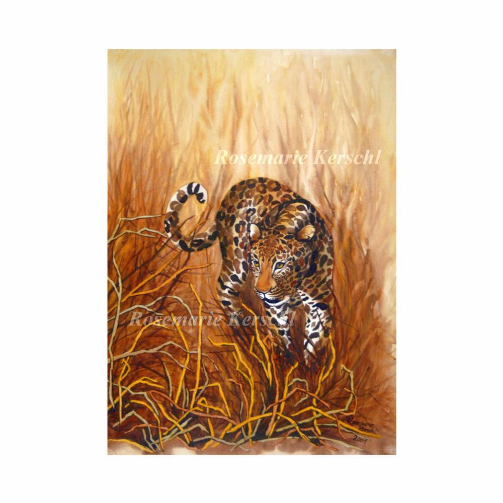 Leopard 1 Aquarellbild handgemalt 70 x 50 cm Hochformat – Unikat von Galerie Kerschl Bild 2