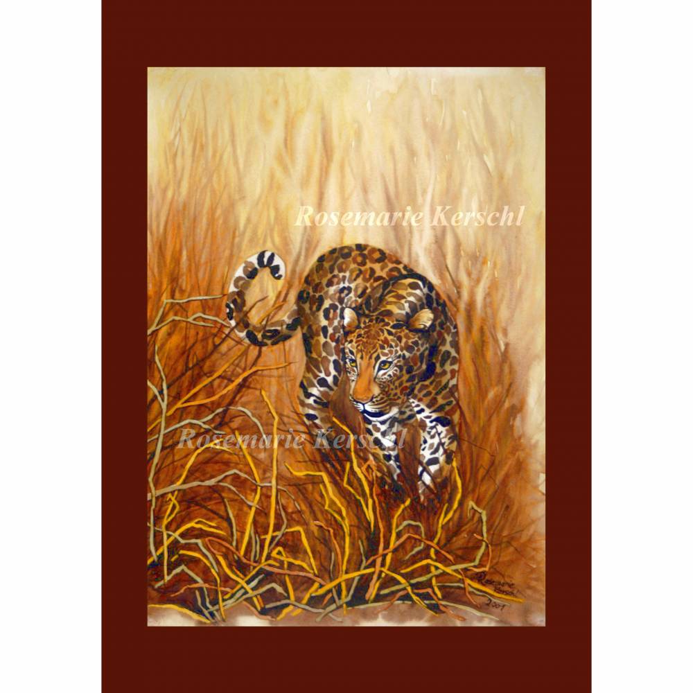Leopard 1 Aquarellbild handgemalt 70 x 50 cm Hochformat – Unikat von Galerie Kerschl Bild 3