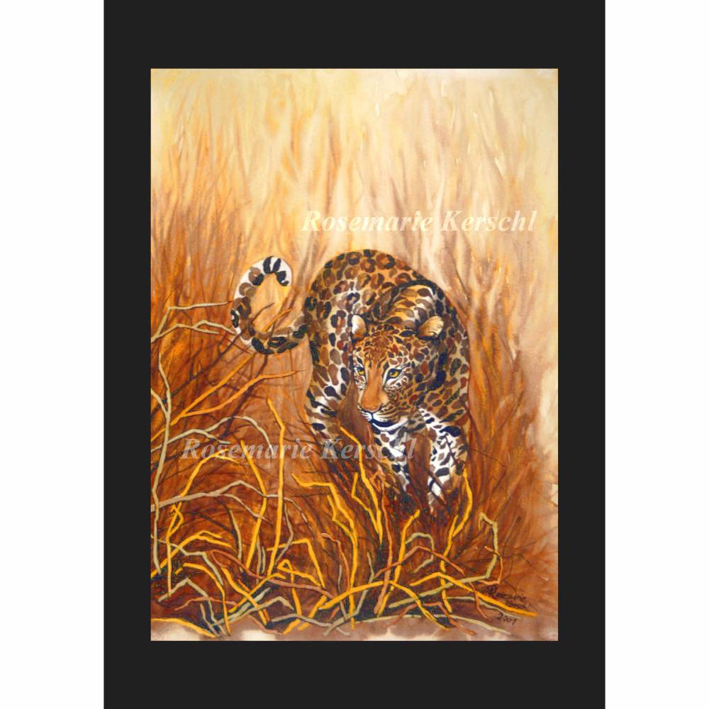 Leopard 1 Aquarellbild handgemalt 70 x 50 cm Hochformat – Unikat von Galerie Kerschl Bild 4