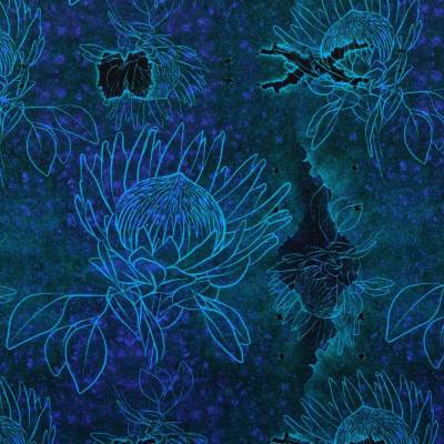 Sweat Baumwolle Blume geraut blau   (1m/18,00€)