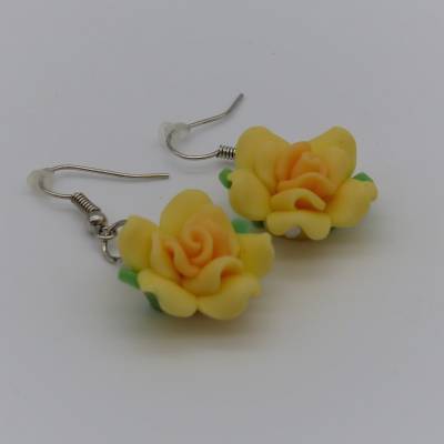Ohrhänger Blume, aus Polymer Clay, in gelb, Ohrringe, Ohrschmuck, Schmuck, Polymerperlen