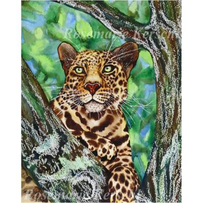 Jaguar Aquarellbild handgemalt – Unikat 36 x 26,5 cm Hochformat – Galerie Rosemarie Kerschl