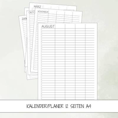 Jahreskalender Monatsansicht A4 Kalender/Familienplaner undatiert