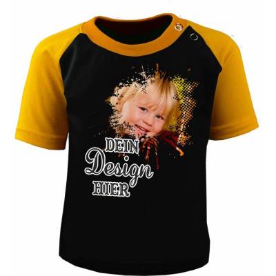 Baby & Kinder Kurzarm Baseball T-Shirt personalisiert mit deinem Wunschmotiv, individuell bedruckt mit Text, Logo, Foto
