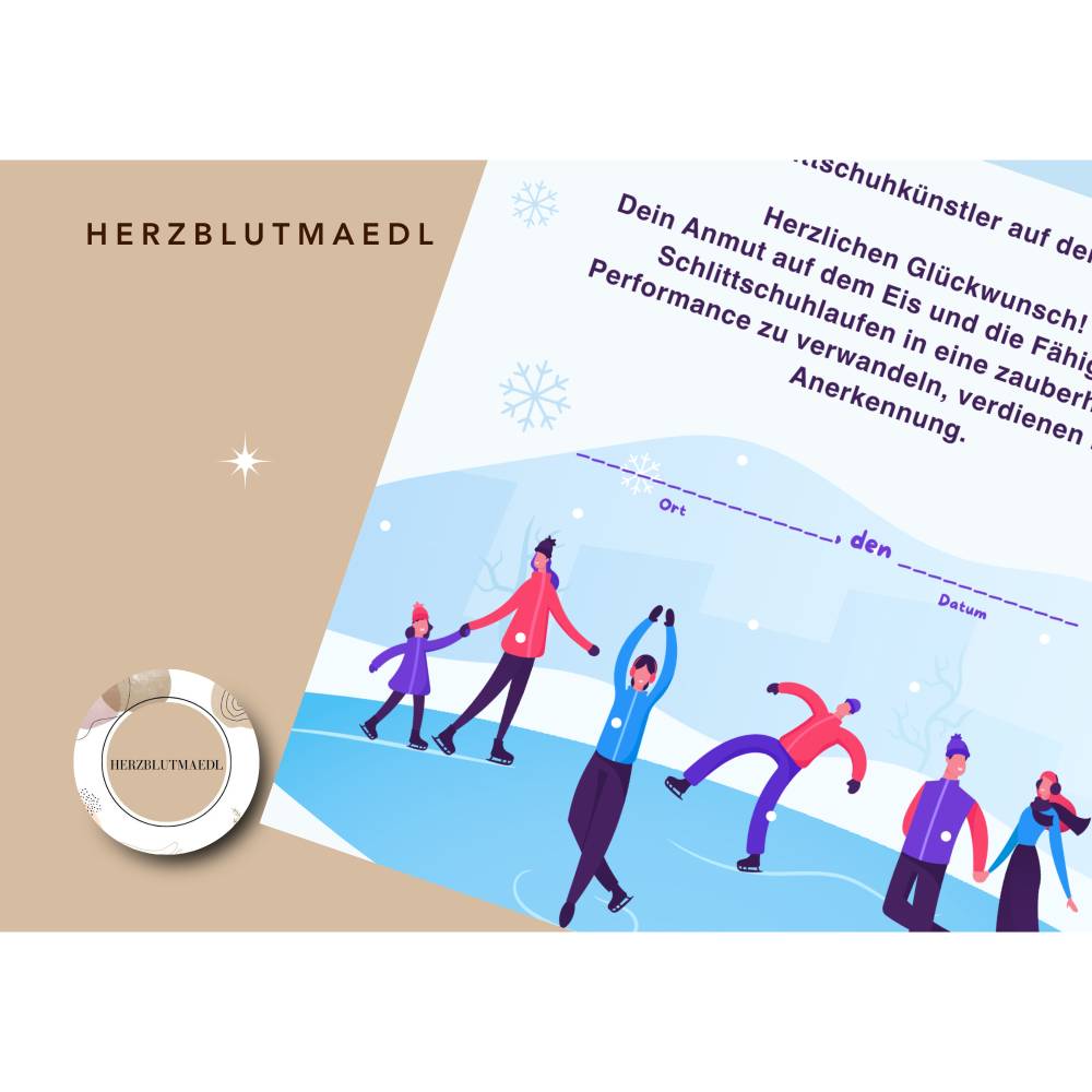 Urkunde für Kinder zum Thema Schlittschuhfahren – PDF zum Download, A4 zum Ausdrucken, personalisierte Kinderurkunde Bild 8