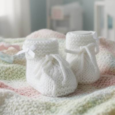Babyschuhe Taufschuhe gestrickt Taufe Schleife weiß handgestrickt Strickschuhe für Festtage Weihnachten 0-3 Monate