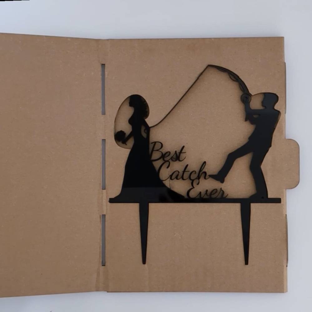 Lustiger Hochzeitstortenaufsatz „Best Catch Ever“ – Angel-Motiv Aus Acryl Für Brautpaare – Deko Für Hochzeit, Jubiläum & Polterabend (ca. 15 X 17 Cm)