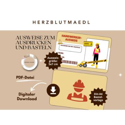 Handwerker-Ausweise für Kinder – Das perfekte Bauarbeiter Mitgebsel für Kindergeburtstage auf der Baustellenparty -
