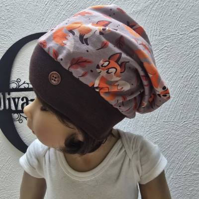 Kinder Beanie Mütze KU.48-52cm einlagig Sommersweat Fuchs