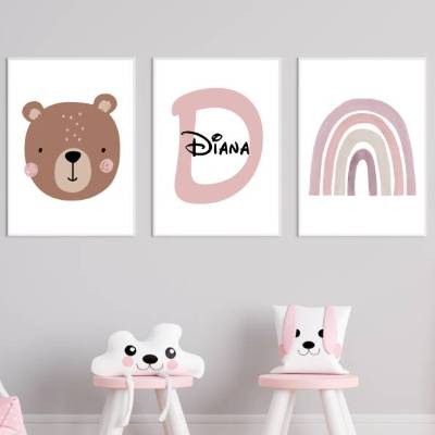 3er Set Bär Regenbogen Wandbilder Boho Safari und Name personalisiert Hakuna Matata Kinderzimmer Deko Baby Poster Junge