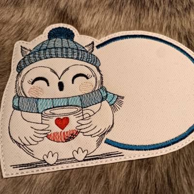 Mug Rug / Tassenuntersetzer Eule personalisierbar