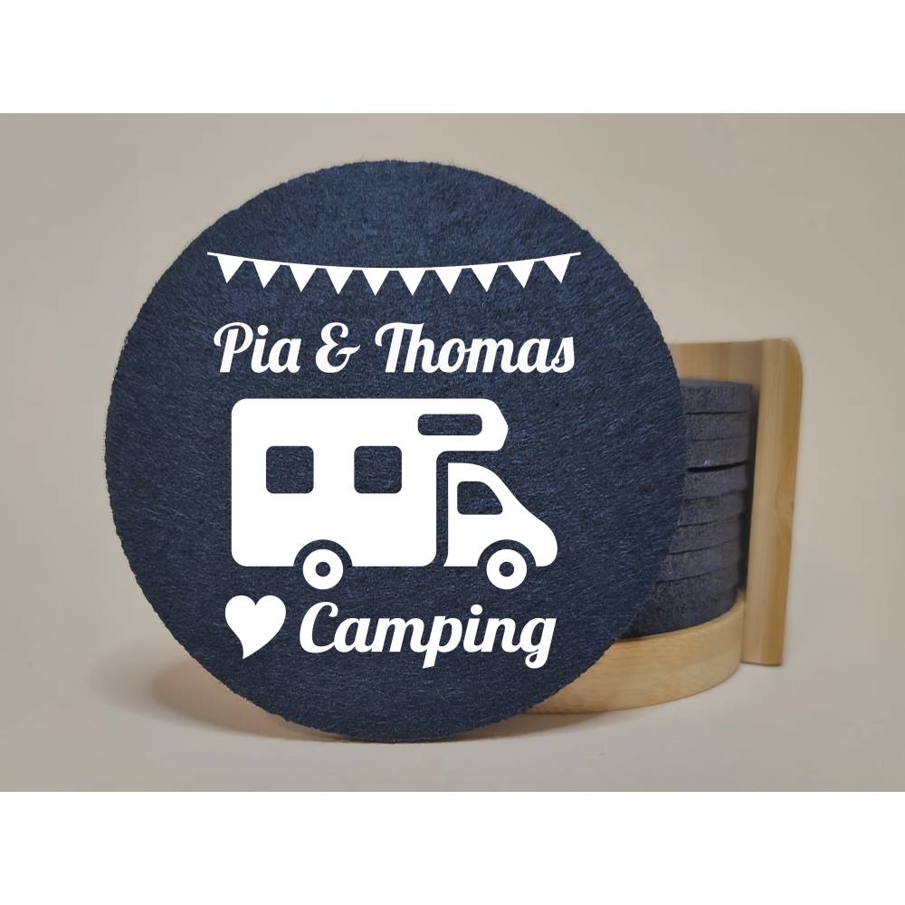 Geschenk fr Camper, 10 personalisierte Camping-Untersetzer mit Wunschtext,  Camping, Wohnwagen Wohnmobil Geschenk