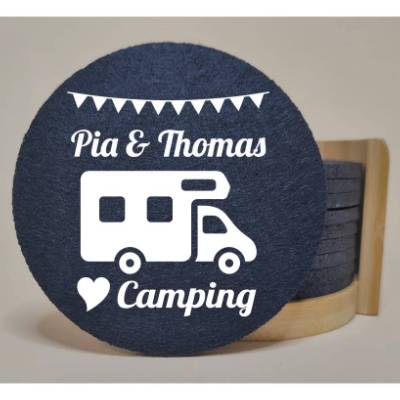 Geschenk für Camper, 10 personalisierte Camping-Untersetzer mit Wunschtext, Camping, Wohnwagen Wohnmobil Geschenk