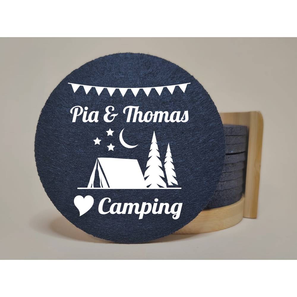 Geschenk fr Camper, 10 personalisierte Camping-Untersetzer mit Wunschtext,  Camping, Wohnwagen Wohnmobil Geschenk