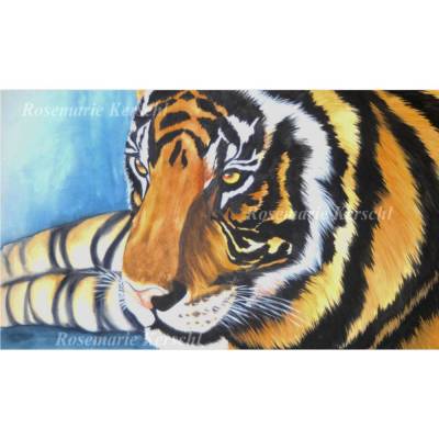 Tiger Aquarellbild handgemalt – Unikat 40 x 70 cm Querformat | Galerie Rosemarie Kerschl