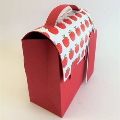 Handgefertigter Schulranzen aus Karton, rot Äpfel – Geschenkbox zur Einschulung 14,5 × 16 × 7,5 cm