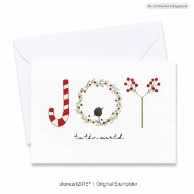 Edle Weihnachtskarte „Joy to the world“ mit Mini-Steinmotiv & Umschlag – stilvolle Grüße verschenken