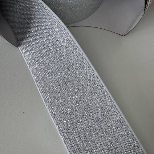 1 Meter Prym Gummiband 5cm breit mit Lurex-Glitzerstreifen auf weiß