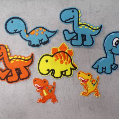 Dinosaurier Patch Aufnäher – Dinos Applikation Aufbügler Stoff gestickt, Set & Einzeln wählbar